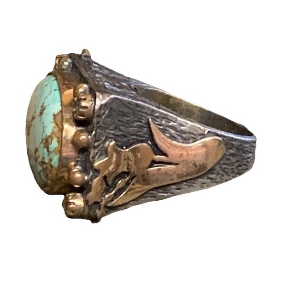 BORA Ring Size 9 Oxidized Sterling Silver, Bronze, CZ & LargeTurquoise Stone - Picture 3 of 7